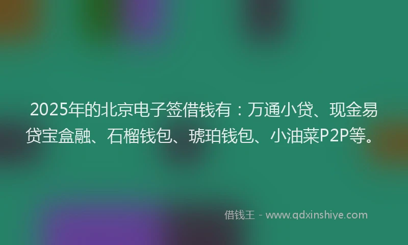 2025年的北京电子签借钱有：万通小贷、现金易贷宝盒融、石榴钱包、琥珀钱包、小油菜P2P等。