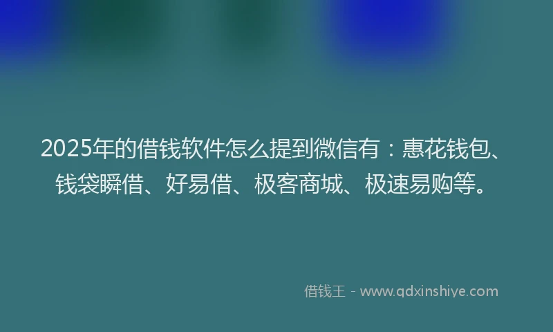 2025年的借钱软件怎么提到微信有：惠花钱包、钱袋瞬借、好易借、极客商城、极速易购等。