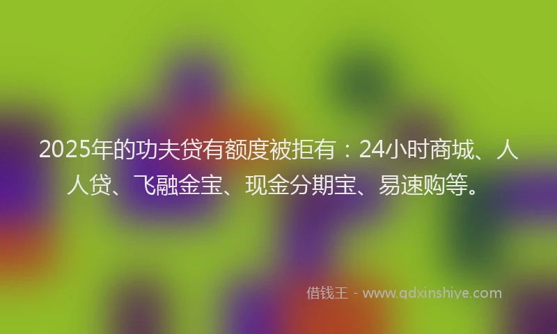 2025年的功夫贷有额度被拒有：24小时商城、人人贷、飞融金宝、现金分期宝、易速购等。
