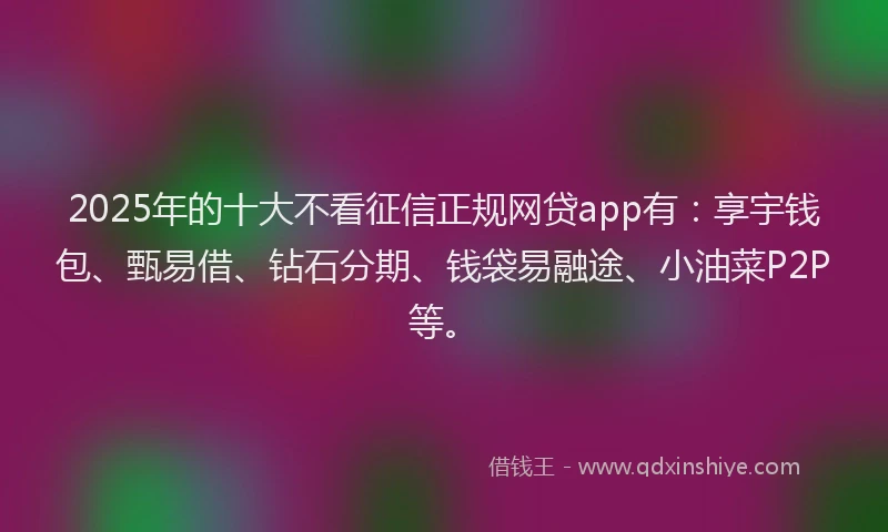 2025年的十大不看征信正规网贷app有：享宇钱包、甄易借、钻石分期、钱袋易融途、小油菜P2P等。