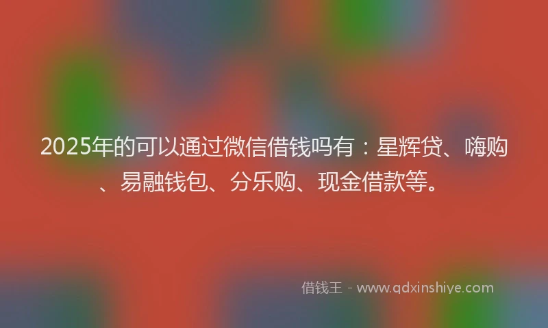 2025年的可以通过微信借钱吗有：星辉贷、嗨购、易融钱包、分乐购、现金借款等。