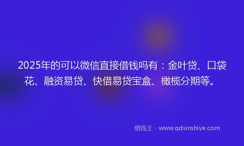 2025年的可以微信直接借钱吗有：金叶贷、口袋花、融资易贷、快借易贷宝盒、橄榄分期等。