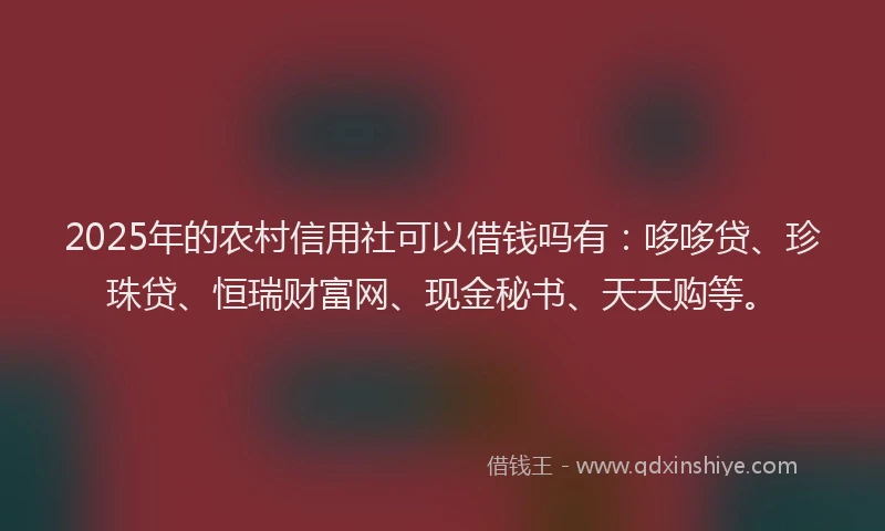 2025年的农村信用社可以借钱吗有：哆哆贷、珍珠贷、恒瑞财富网、现金秘书、天天购等。