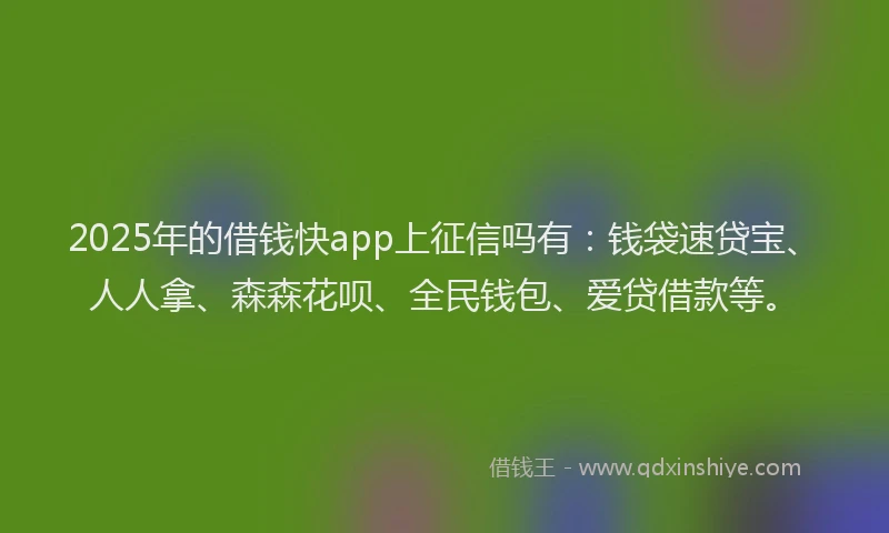 2025年的借钱快app上征信吗有：钱袋速贷宝、人人拿、森森花呗、全民钱包、爱贷借款等。