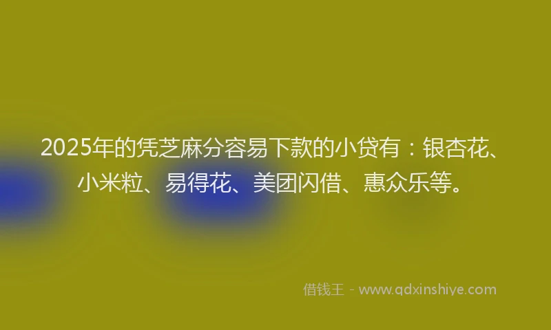 2025年的凭芝麻分容易下款的小贷有：银杏花、小米粒、易得花、美团闪借、惠众乐等。