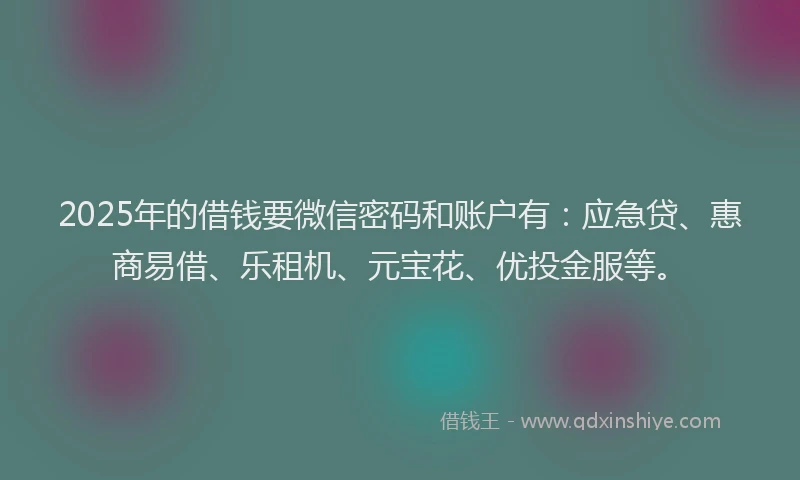 2025年的借钱要微信密码和账户有：应急贷、惠商易借、乐租机、元宝花、优投金服等。