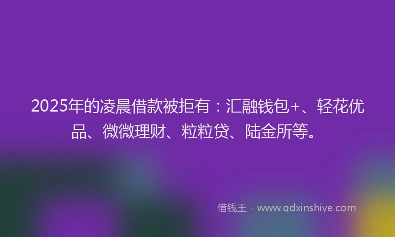 2025年的凌晨借款被拒有：汇融钱包+、轻花优品、微微理财、粒粒贷、陆金所等。