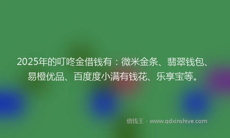 2025年的叮咚金借钱有：微米金条、翡翠钱包、易橙优品、百度度小满有钱花、乐享宝等。