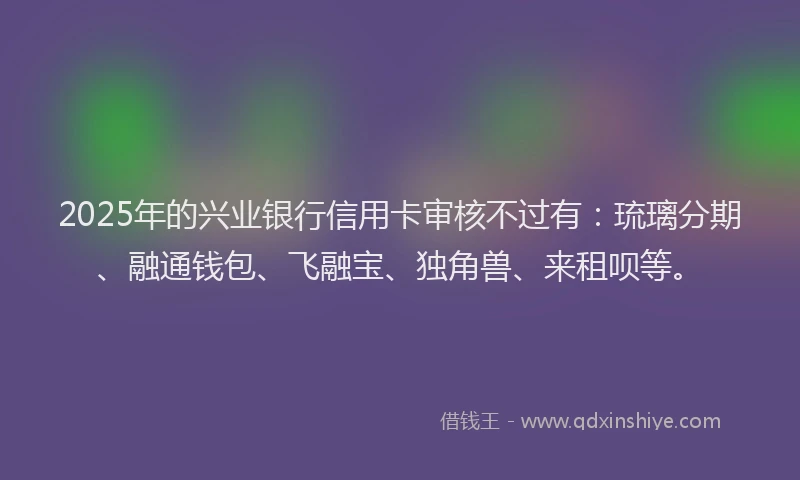 2025年的兴业银行信用卡审核不过有：琉璃分期、融通钱包、飞融宝、独角兽、来租呗等。