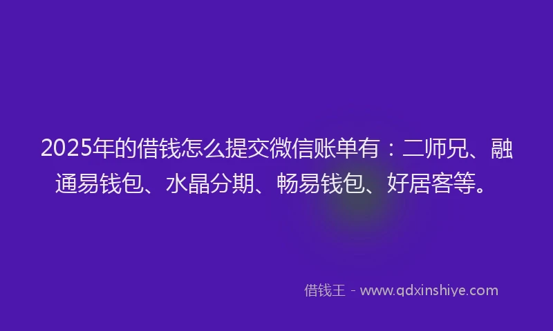 2025年的借钱怎么提交微信账单有：二师兄、融通易钱包、水晶分期、畅易钱包、好居客等。