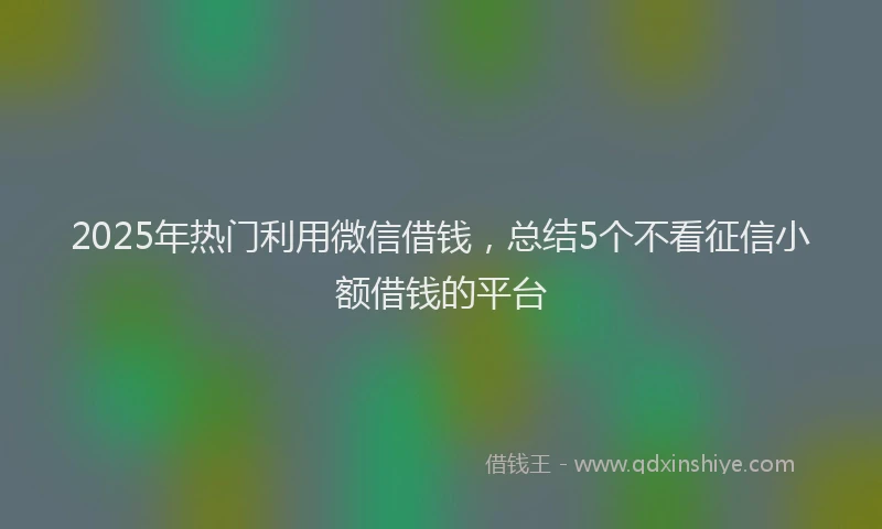 2025年热门利用微信借钱，总结5个不看征信小额借钱的平台