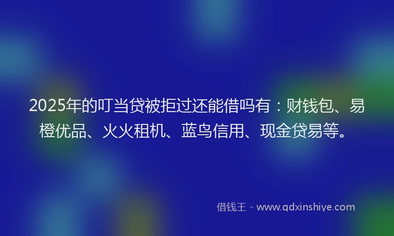 2025年的叮当贷被拒过还能借吗有：财钱包、易橙优品、火火租机、蓝鸟信用、现金贷易等。