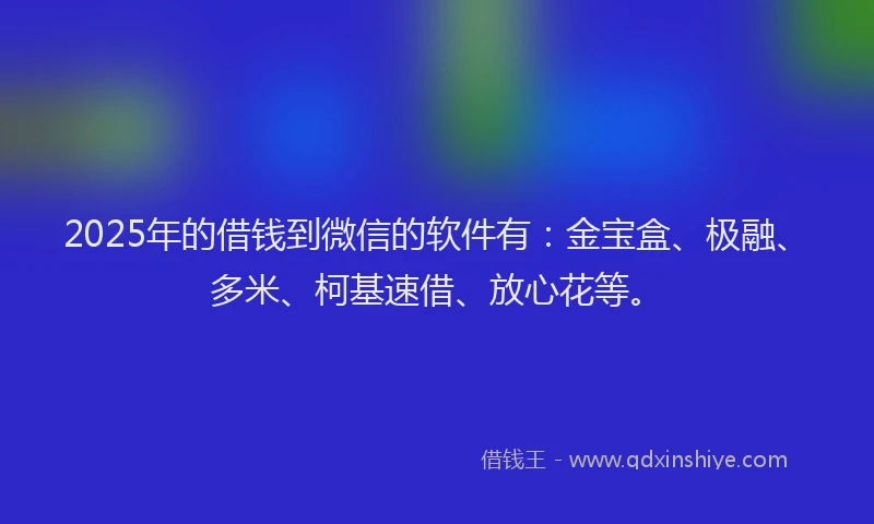 2025年的借钱到微信的软件有：金宝盒、极融、多米、柯基速借、放心花等。