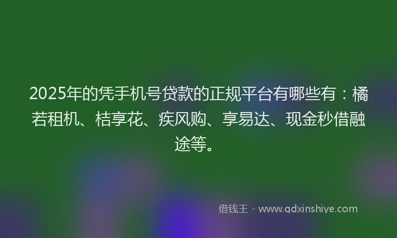 2025年的凭手机号贷款的正规平台有哪些有：橘若租机、桔享花、疾风购、享易达、现金秒借融途等。