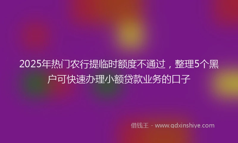 2025年热门农行提临时额度不通过，整理5个黑户可快速办理小额贷款业务的口子