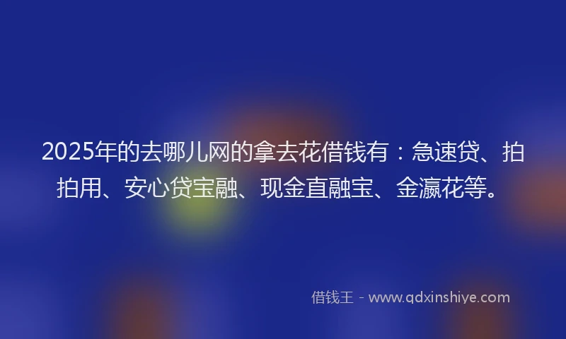 2025年的去哪儿网的拿去花借钱有：急速贷、拍拍用、安心贷宝融、现金直融宝、金瀛花等。