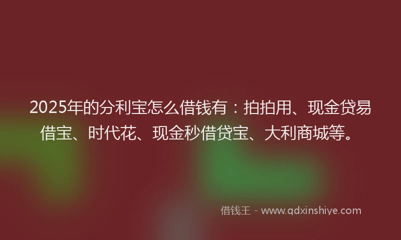 2025年的分利宝怎么借钱有：拍拍用、现金贷易借宝、时代花、现金秒借贷宝、大利商城等。