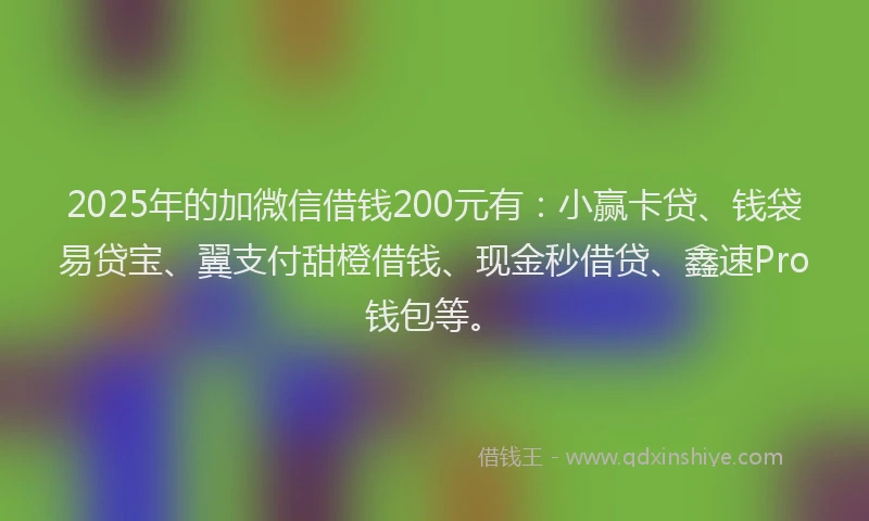2025年的加微信借钱200元有：小赢卡贷、钱袋易贷宝、翼支付甜橙借钱、现金秒借贷、鑫速Pro钱包等。