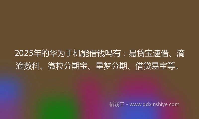 2025年的华为手机能借钱吗有：易贷宝速借、滴滴数科、微粒分期宝、星梦分期、借贷易宝等。