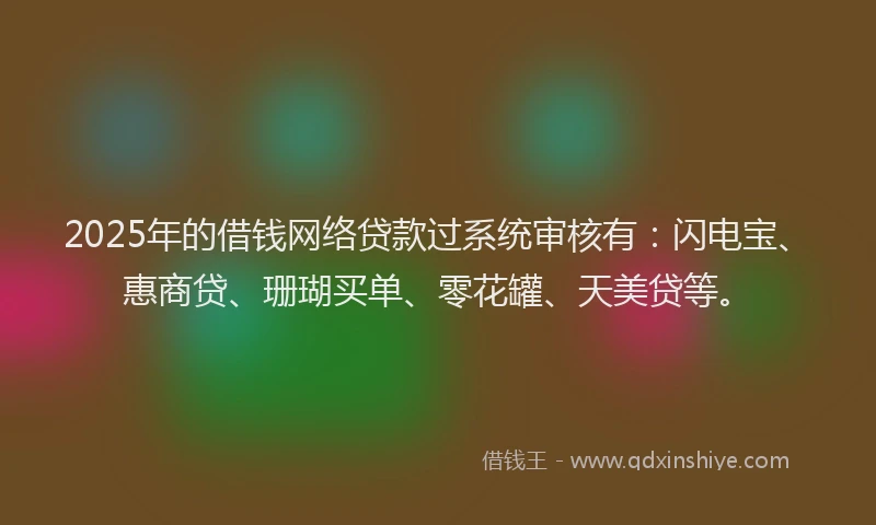 2025年的借钱网络贷款过系统审核有：闪电宝、惠商贷、珊瑚买单、零花罐、天美贷等。