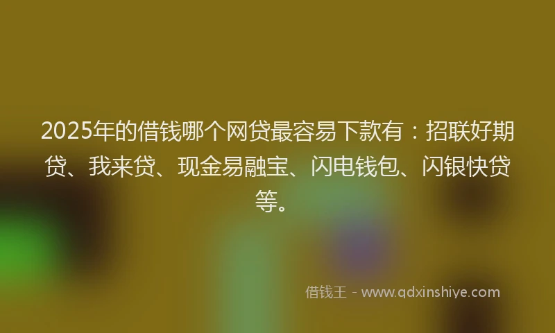 2025年的借钱哪个网贷最容易下款有：招联好期贷、我来贷、现金易融宝、闪电钱包、闪银快贷等。