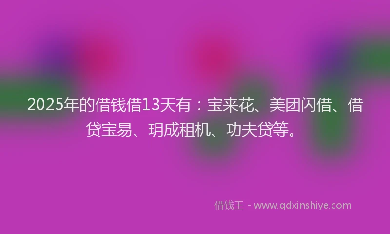 2025年的借钱借13天有：宝来花、美团闪借、借贷宝易、玥成租机、功夫贷等。