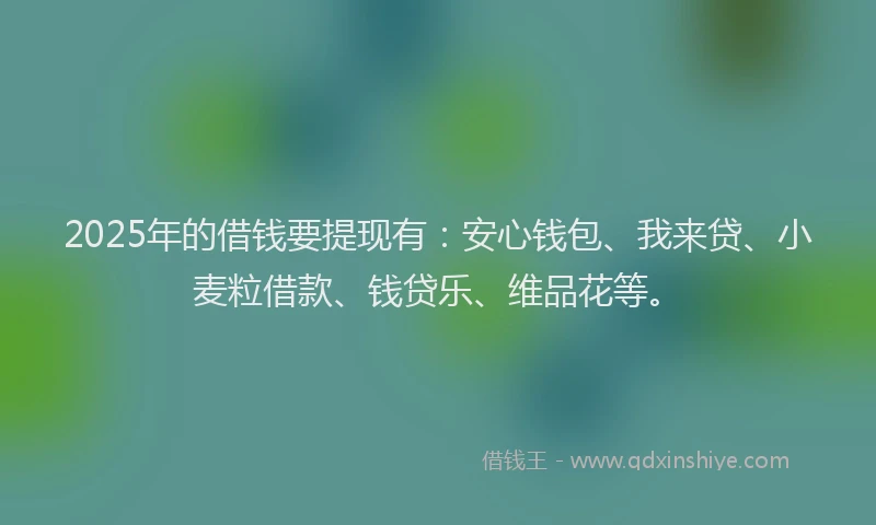 2025年的借钱要提现有：安心钱包、我来贷、小麦粒借款、钱贷乐、维品花等。