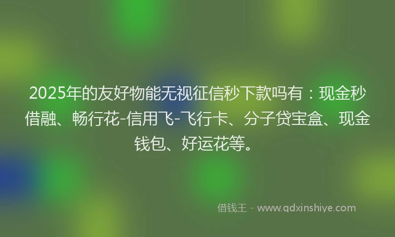 2025年的友好物能无视征信秒下款吗有：现金秒借融、畅行花-信用飞-飞行卡、分子贷宝盒、现金钱包、好运花等。