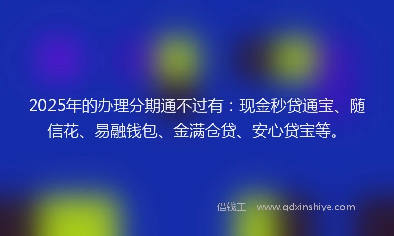 2025年的办理分期通不过有：现金秒贷通宝、随信花、易融钱包、金满仓贷、安心贷宝等。