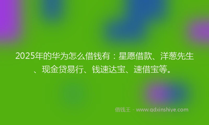 2025年的华为怎么借钱有：星愿借款、洋葱先生、现金贷易行、钱速达宝、速借宝等。
