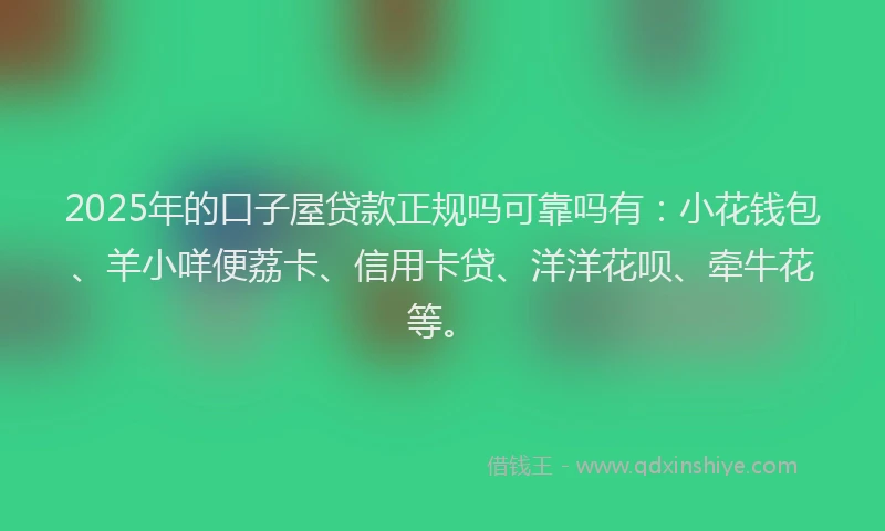 2025年的口子屋贷款正规吗可靠吗有：小花钱包、羊小咩便荔卡、信用卡贷、洋洋花呗、牵牛花等。