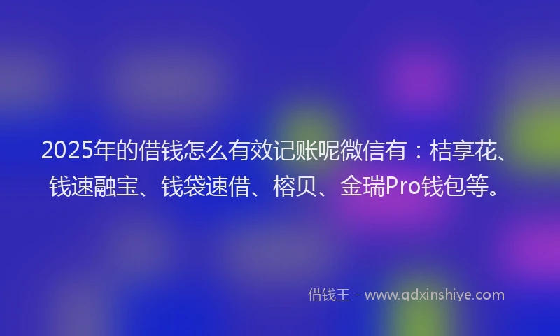 2025年的借钱怎么有效记账呢微信有：桔享花、钱速融宝、钱袋速借、榕贝、金瑞Pro钱包等。