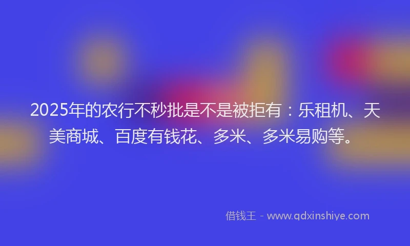 2025年的农行不秒批是不是被拒有：乐租机、天美商城、百度有钱花、多米、多米易购等。
