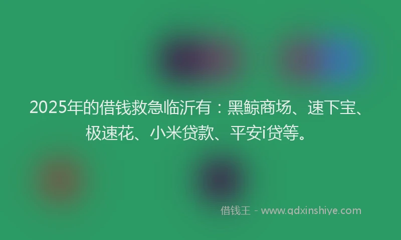 2025年的借钱救急临沂有：黑鲸商场、速下宝、极速花、小米贷款、平安i贷等。