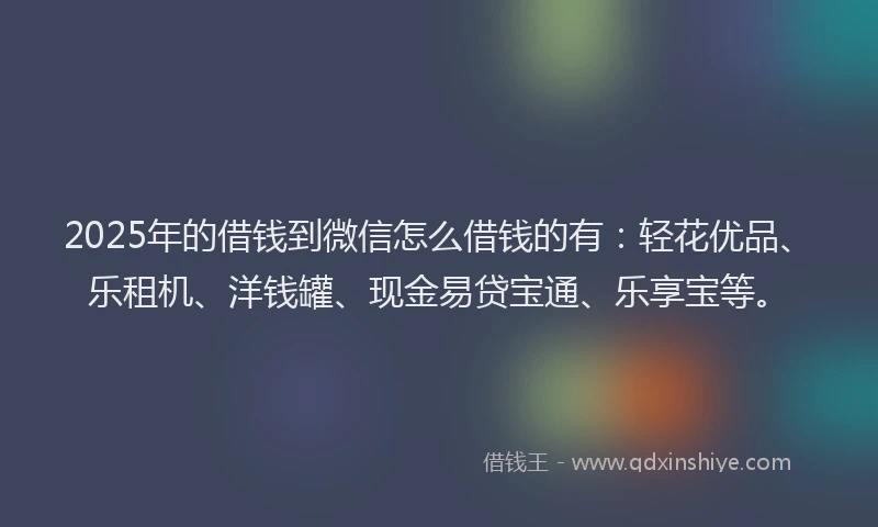 2025年的借钱到微信怎么借钱的有：轻花优品、乐租机、洋钱罐、现金易贷宝通、乐享宝等。