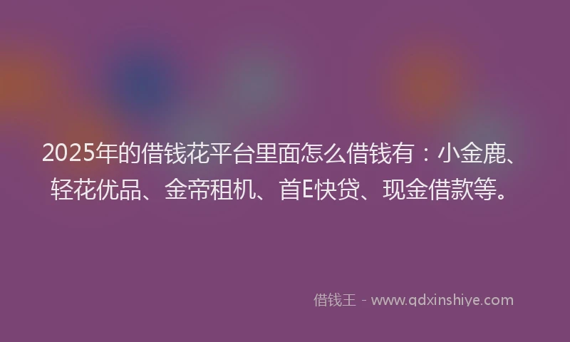 2025年的借钱花平台里面怎么借钱有：小金鹿、轻花优品、金帝租机、首E快贷、现金借款等。