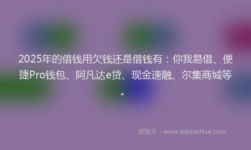2025年的借钱用欠钱还是借钱有：你我易借、便捷Pro钱包、阿凡达e贷、现金速融、尔集商城等。