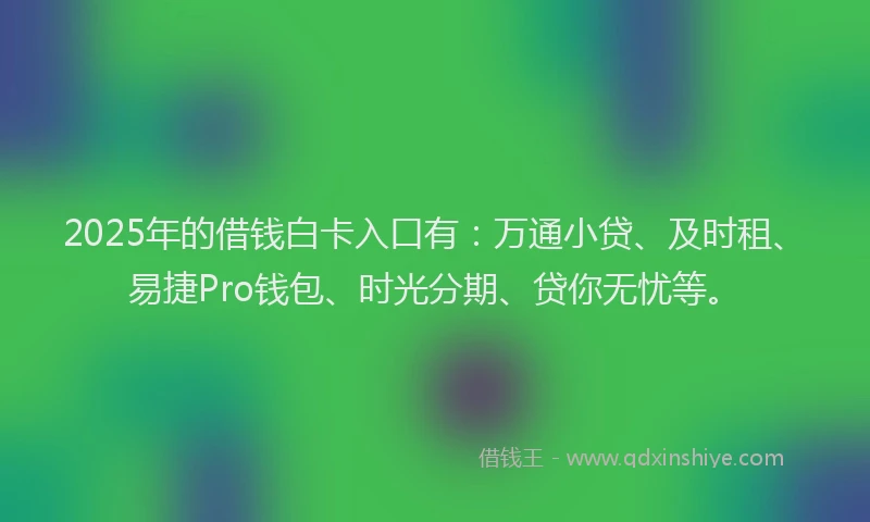 2025年的借钱白卡入口有：万通小贷、及时租、易捷Pro钱包、时光分期、贷你无忧等。