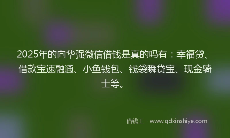 2025年的向华强微信借钱是真的吗有：幸福贷、借款宝速融通、小鱼钱包、钱袋瞬贷宝、现金骑士等。