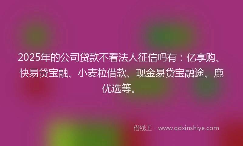 2025年的公司贷款不看法人征信吗有：亿享购、快易贷宝融、小麦粒借款、现金易贷宝融途、鹿优选等。