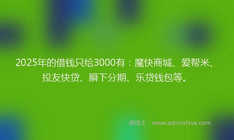 2025年的借钱只给3000有：魔快商城、爱帮米、投友快贷、瞬下分期、乐贷钱包等。