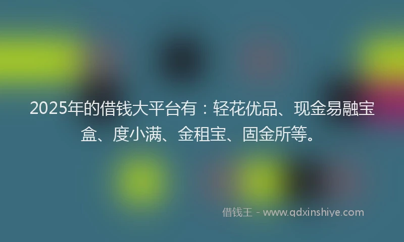 2025年的借钱大平台有：轻花优品、现金易融宝盒、度小满、金租宝、固金所等。
