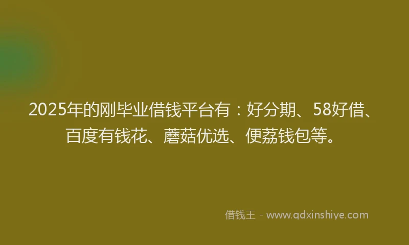 2025年的刚毕业借钱平台有：好分期、58好借、百度有钱花、蘑菇优选、便荔钱包等。