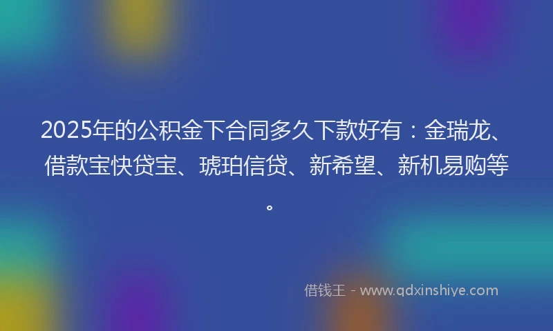 2025年的公积金下合同多久下款好有：金瑞龙、借款宝快贷宝、琥珀信贷、新希望、新机易购等。