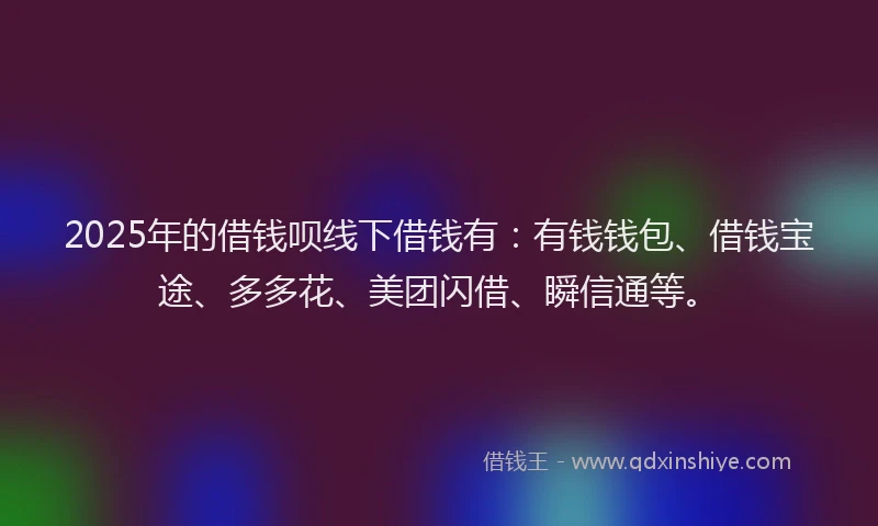 2025年的借钱呗线下借钱有：有钱钱包、借钱宝途、多多花、美团闪借、瞬信通等。