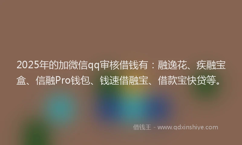 2025年的加微信qq审核借钱有：融逸花、疾融宝盒、信融Pro钱包、钱速借融宝、借款宝快贷等。