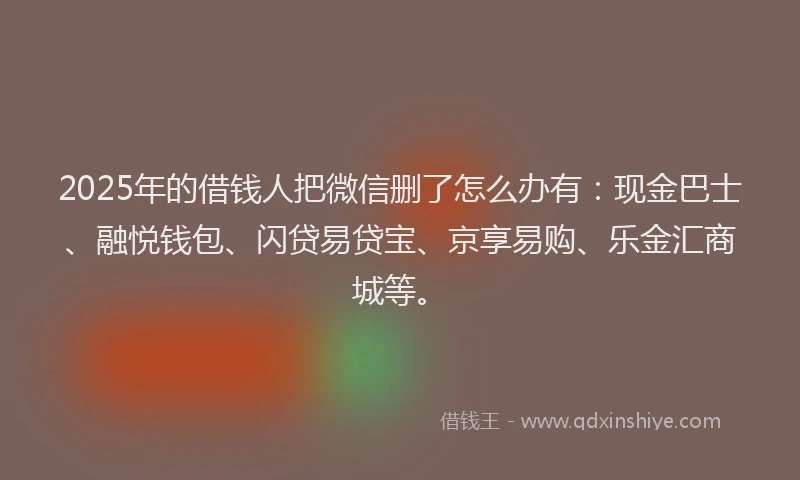 2025年的借钱人把微信删了怎么办有：现金巴士、融悦钱包、闪贷易贷宝、京享易购、乐金汇商城等。