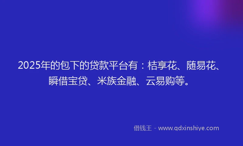 2025年的包下的贷款平台有：桔享花、随易花、瞬借宝贷、米族金融、云易购等。