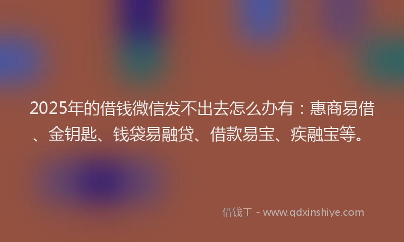2025年的借钱微信发不出去怎么办有：惠商易借、金钥匙、钱袋易融贷、借款易宝、疾融宝等。