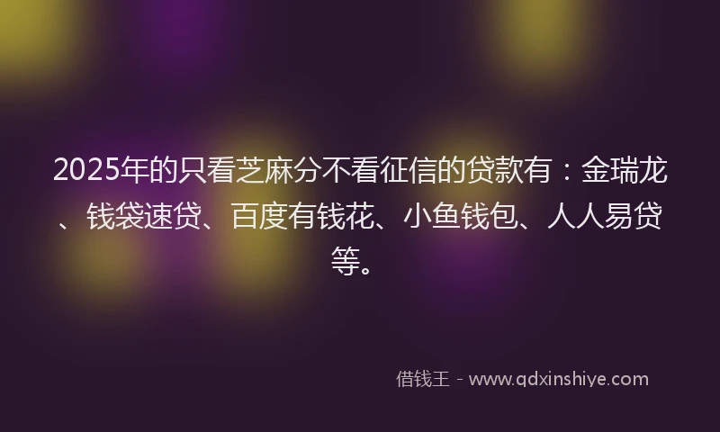 2025年的只看芝麻分不看征信的贷款有：金瑞龙、钱袋速贷、百度有钱花、小鱼钱包、人人易贷等。